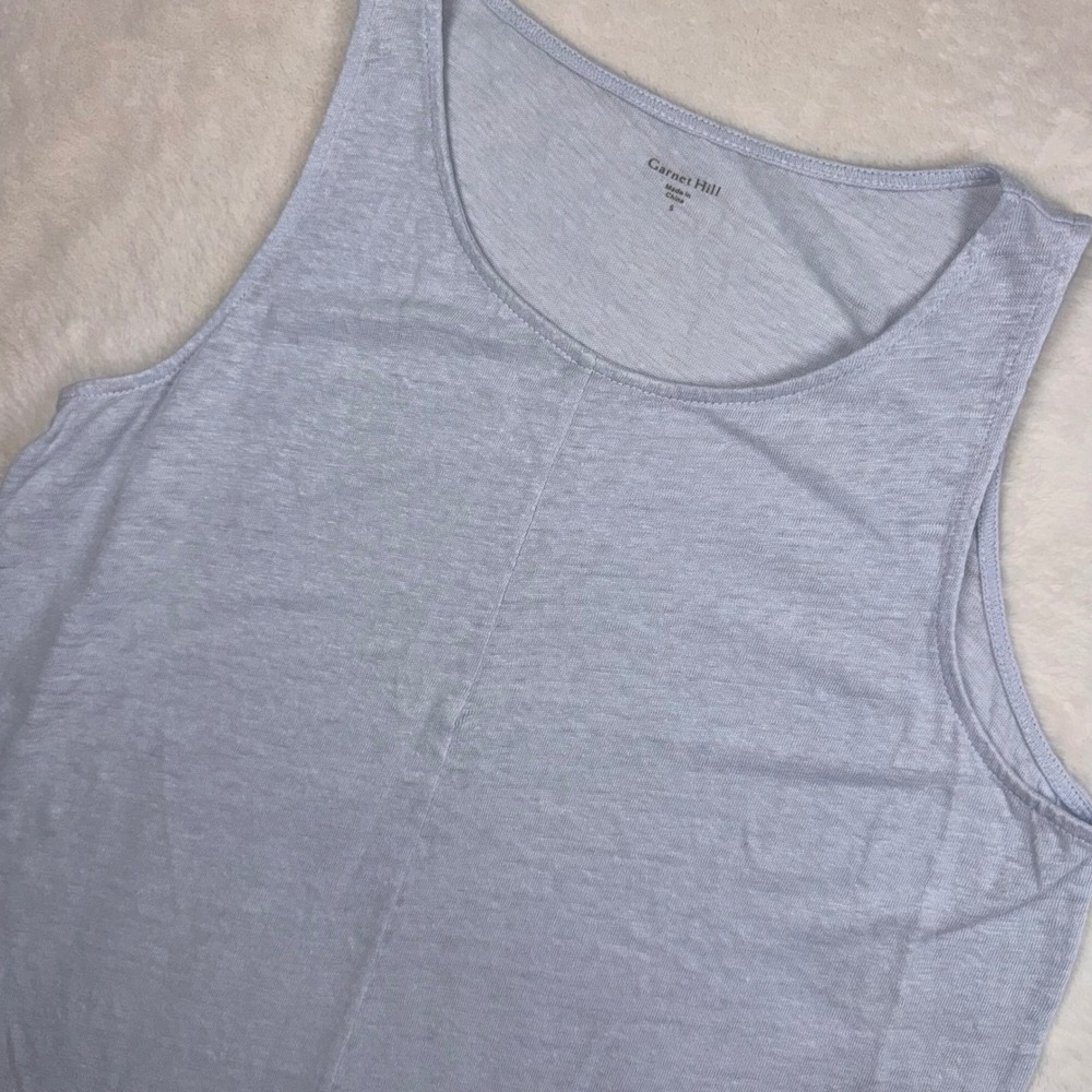Garnet Hill Tank Top Womens Small Blue 100% Organic Linen Scoop Neck Sleeveless